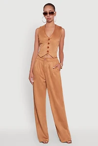 Womens Faux Suede Button Front Vest,