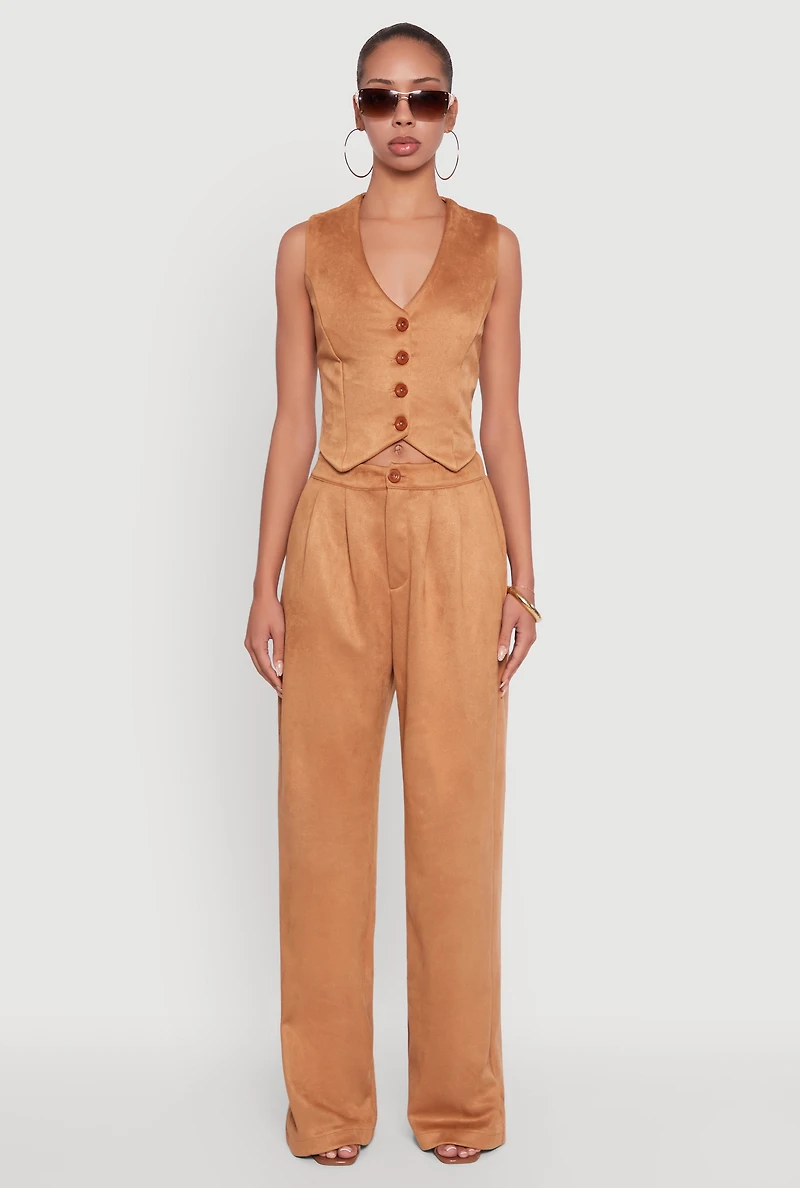 Womens Faux Suede Button Front Vest,