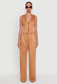 Womens Faux Suede Button Front Vest,