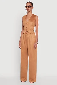 Womens Faux Suede Button Front Vest,
