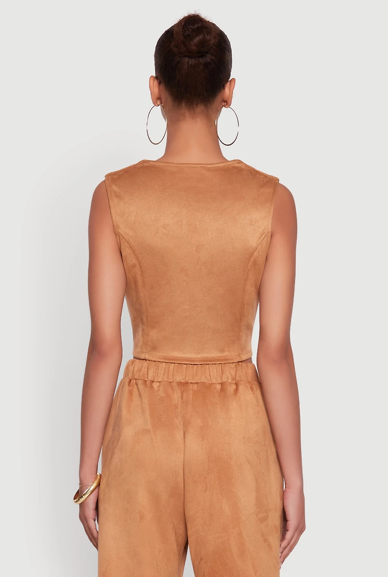 Womens Faux Suede Button Front Vest,