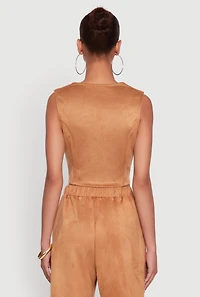 Womens Faux Suede Button Front Vest,