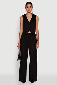 Faux Suede High Waist Pleated Dress Pants