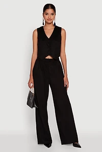 Womens Faux Suede High Waist Pleated Dress Pants, Black, Size S