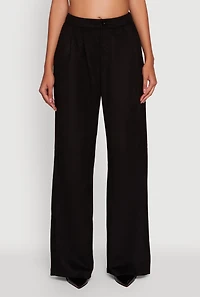 Womens Faux Suede High Waist Pleated Dress Pants, Black, Size S