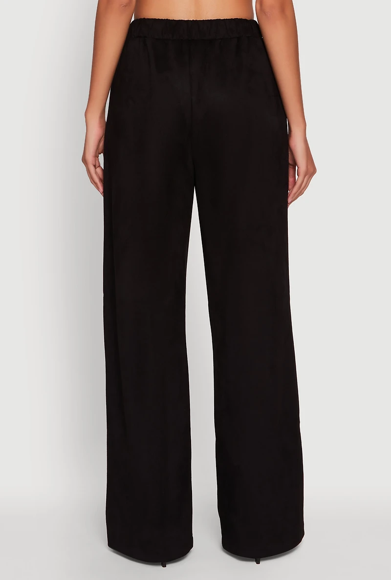 Womens Faux Suede High Waist Pleated Dress Pants, Black, Size S