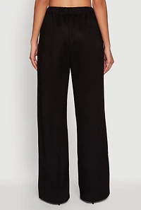 Womens Faux Suede High Waist Pleated Dress Pants, Black, Size S