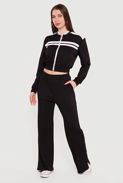 Mid Rise Wide Leg Pull On Pants with Pockets