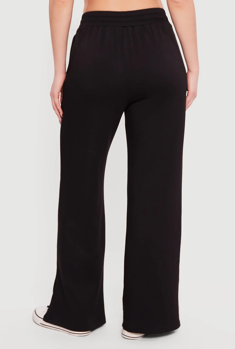 Mid Rise Wide Leg Pull On Pants with Pockets