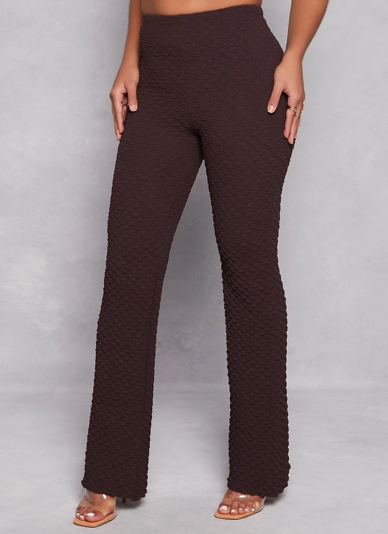 Textured Knit High Waist Flared Pants