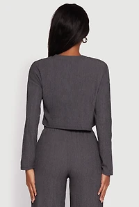Womens Textured Knit Solid Long Sleeve Crop Top, Grey, Size S