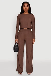 Textured Knit Solid Long Sleeve Crop Top