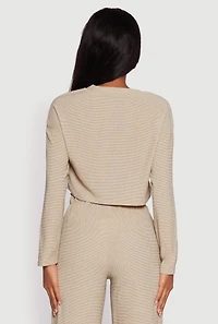 Womens Textured Knit Solid Long Sleeve Crop Top, L