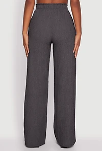 Womens Textured Knit Paper Bag Waist Wide Leg Pants, Grey,