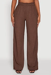Womens Textured Knit Paper Bag Waist Wide Leg Pants,