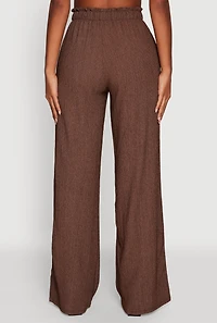 Womens Textured Knit Paper Bag Waist Wide Leg Pants,