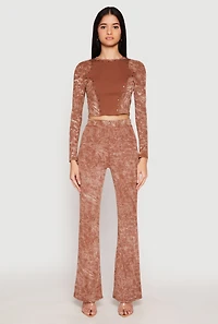 Womens Mineral Wash Studded Crop Top, Brown, Size S