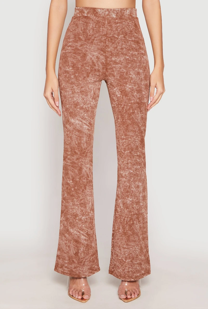 Womens Mineral Wash High Waist Flare Pants, Brown, Size M