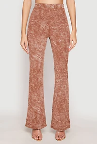 Womens Mineral Wash High Waist Flare Pants, Brown, Size M
