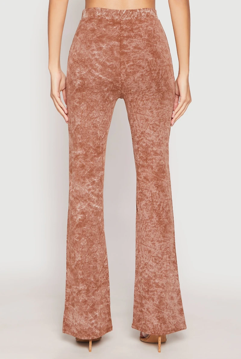Womens Mineral Wash High Waist Flare Pants, Brown, Size M