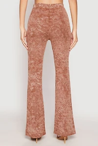 Womens Mineral Wash High Waist Flare Pants, Brown, Size M