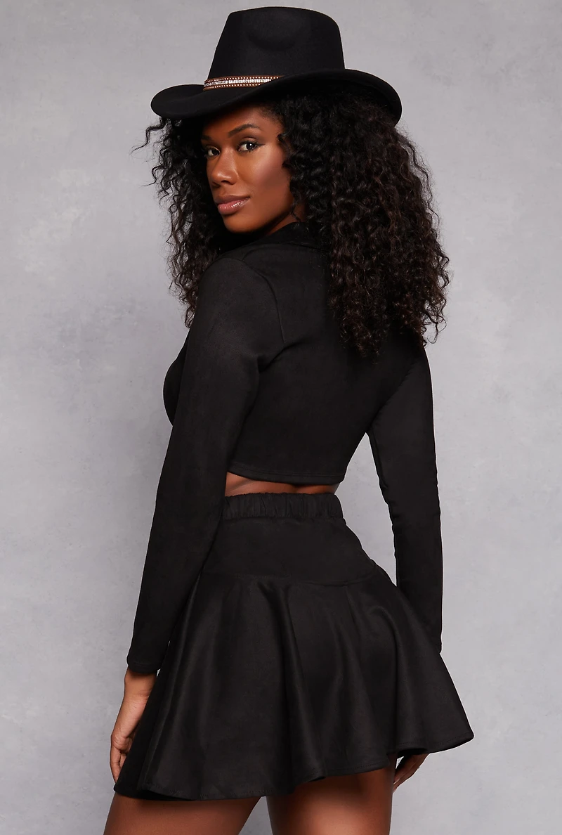 Faux Suede Lace Up Crop Top