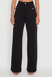 Womens Scuba Pocket Detail High Waisted Wide Leg Pants, Black, Size L