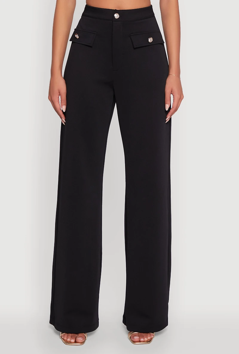Womens Scuba Pocket Detail High Waisted Wide Leg Pants,