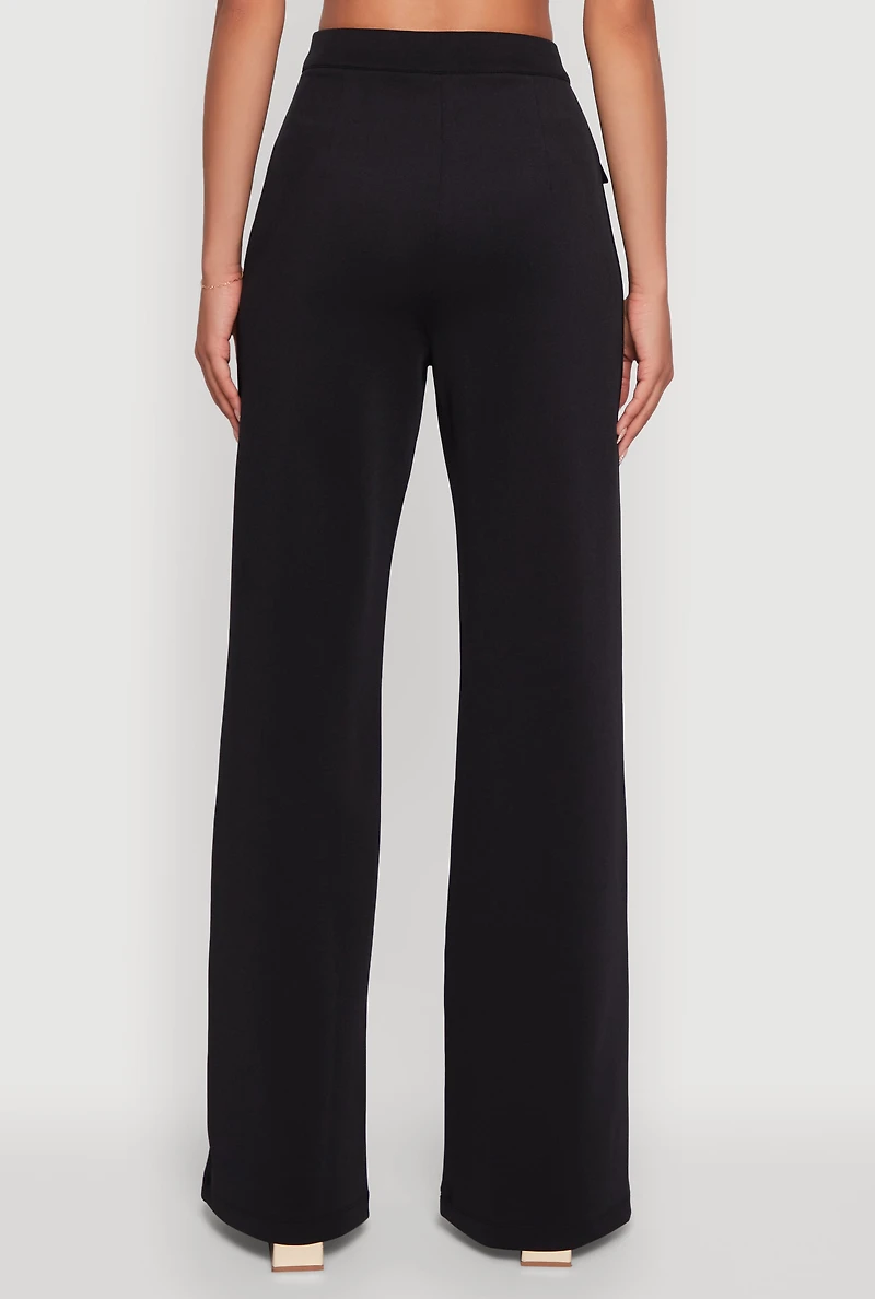 Womens Scuba Pocket Detail High Waisted Wide Leg Pants,
