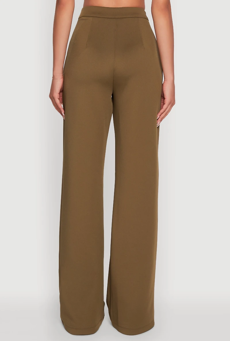 Womens Scuba Pocket Detail High Waisted Wide Leg Pants, Green, Size M