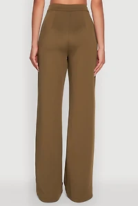 Womens Scuba Pocket Detail High Waisted Wide Leg Pants, Green, Size M