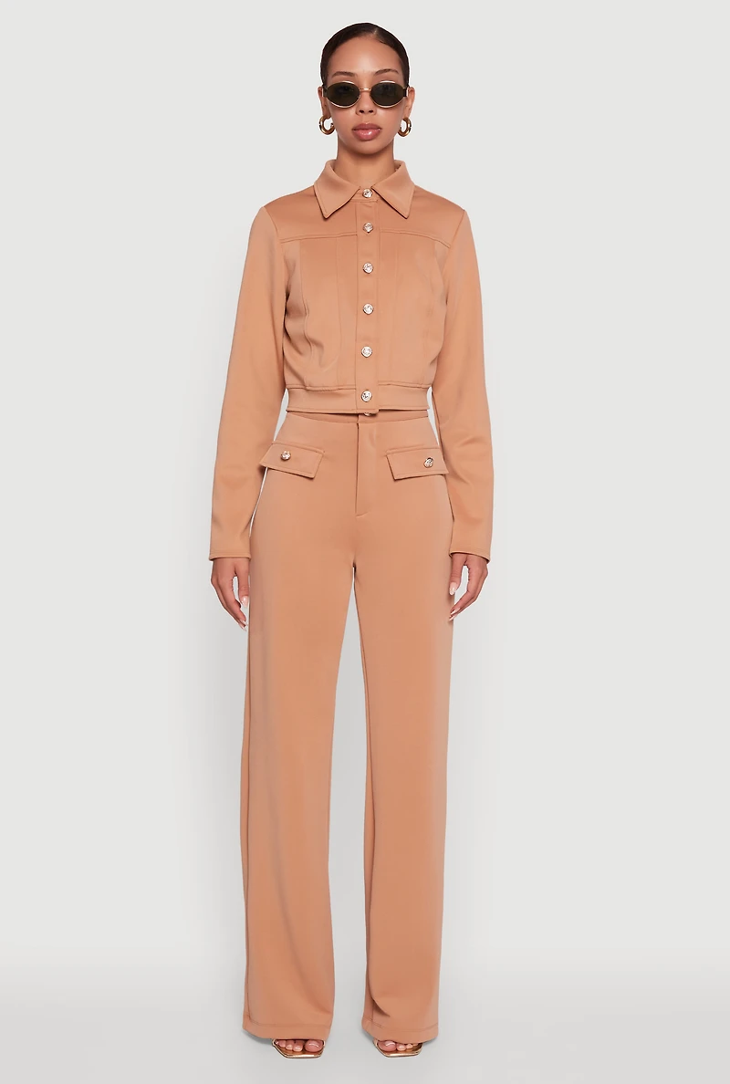 Scuba Pocket Detail High Waisted Wide Leg Pants