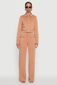 Scuba Pocket Detail High Waisted Wide Leg Pants