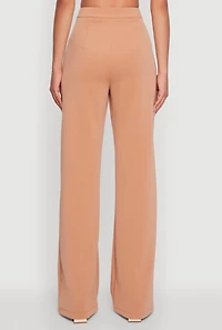 Womens Scuba Pocket Detail High Waisted Wide Leg Pants, Brown,