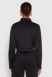 Womens Scuba Metallic Button Front Cropped Shacket, Black, Size M