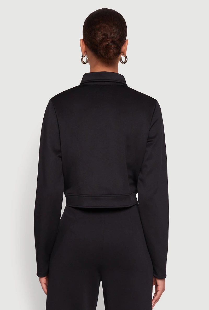 Scuba Metallic Button Front Cropped Shacket