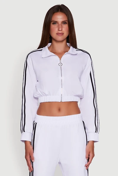 Collared Contrast Trim Zip Front Track Jacket