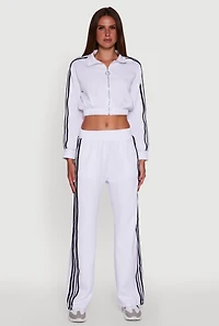 Womens Collared Contrast Trim Zip Front Track Jacket, White, Size S