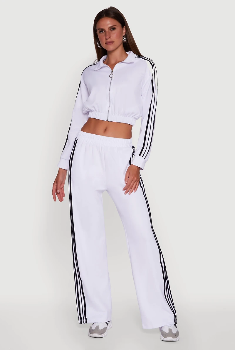 Womens Collared Contrast Trim Zip Front Track Jacket, White, Size M