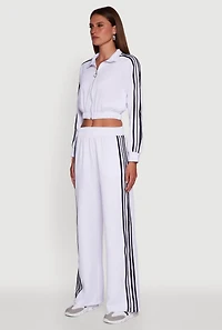 Womens Collared Contrast Trim Zip Front Track Jacket, White, Size S