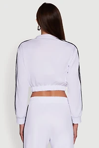 Womens Collared Contrast Trim Zip Front Track Jacket, White, Size S