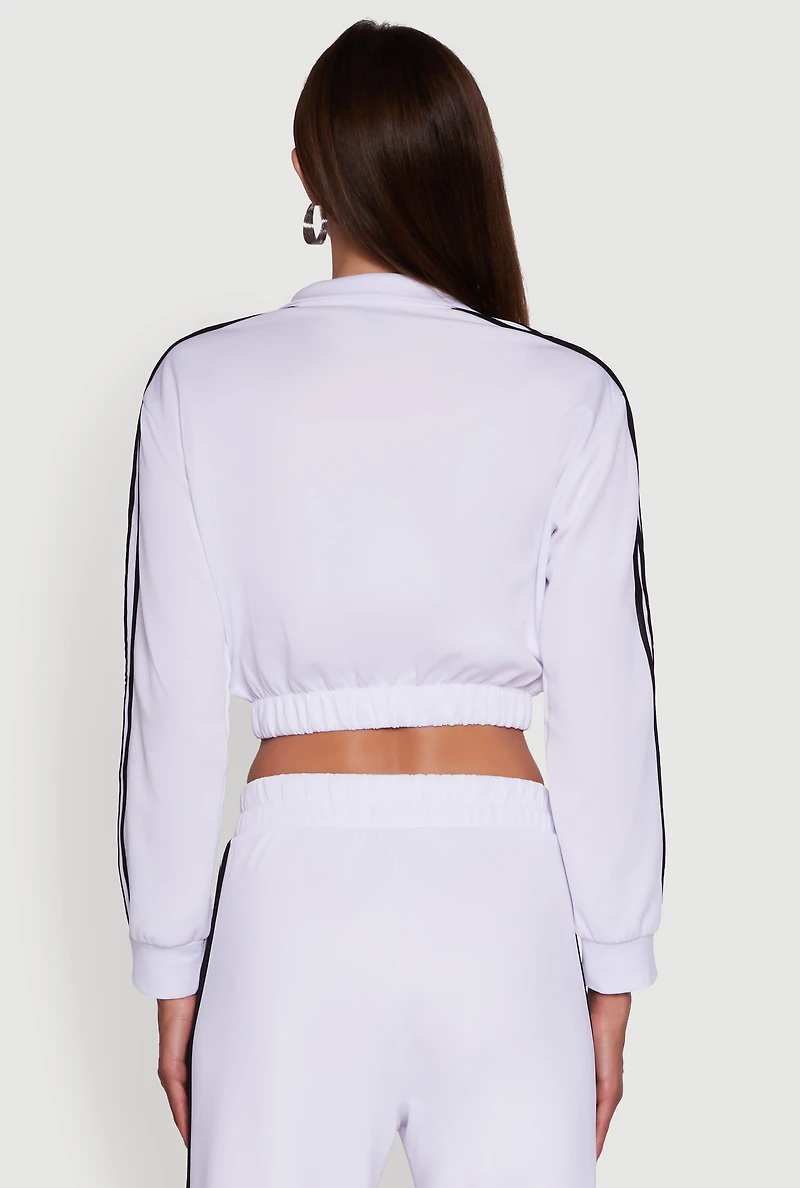 Womens Collared Contrast Trim Zip Front Track Jacket, White, Size M