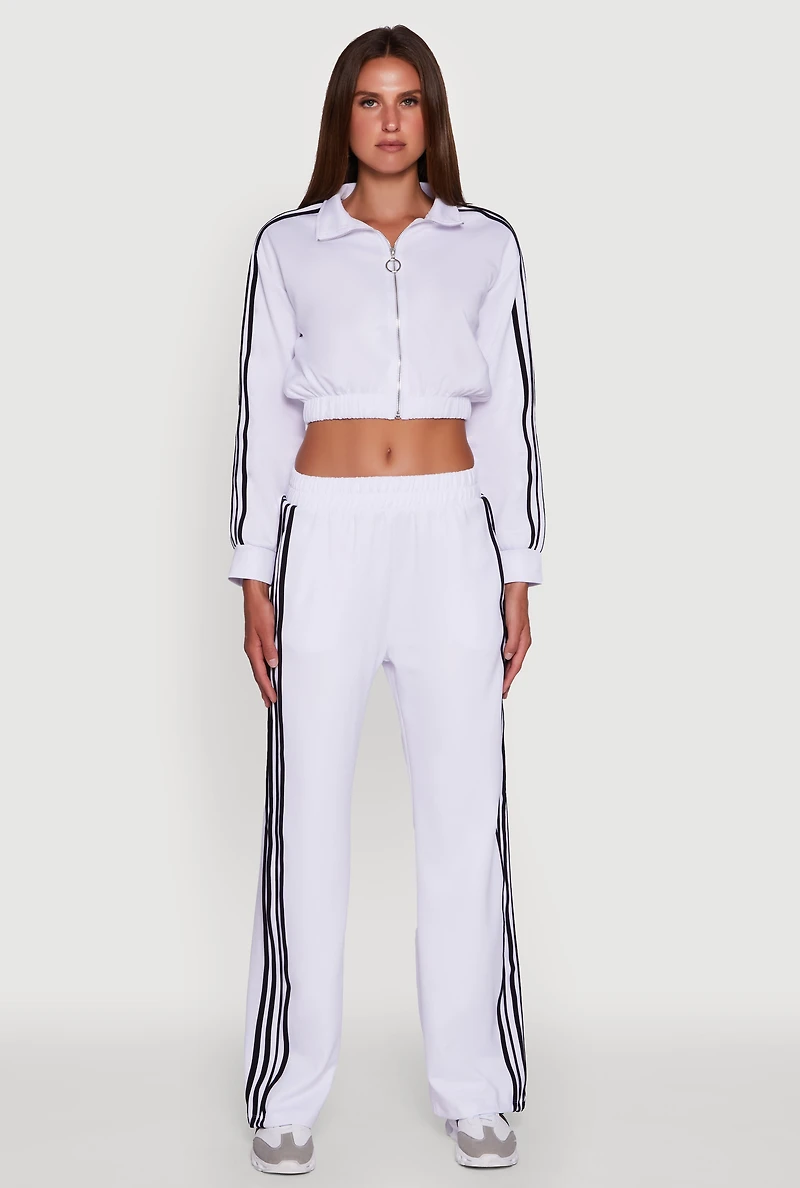 Womens Contrast Trim Wide Leg Track Pants, White, Size L