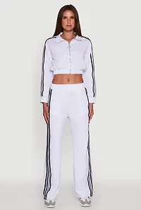 Womens Contrast Trim Wide Leg Track Pants, White, Size L