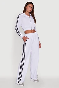 Womens Contrast Trim Wide Leg Track Pants, White, Size L