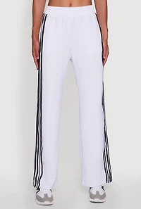 Womens Contrast Trim Wide Leg Track Pants, White, Size L
