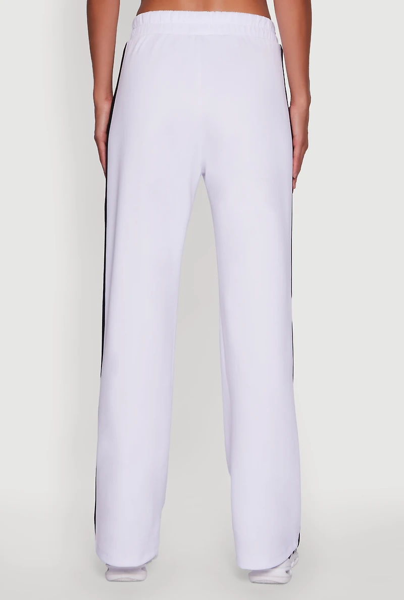 Womens Contrast Trim Wide Leg Track Pants, White, Size L