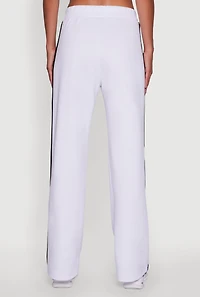 Womens Contrast Trim Wide Leg Track Pants, White, Size L