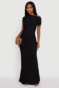 Womens Trendy Solid One Shoulder Textured Knit Blouse, Black, Size M