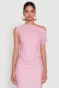 Trendy Solid One Shoulder Textured Knit Blouse